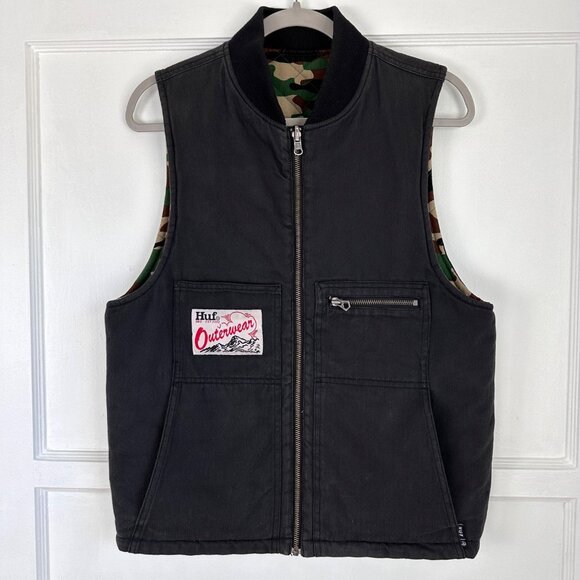 HUF Other - Vintage Huf Outerwear 2002 Drifter Reversible Black Camo Vest, Size M